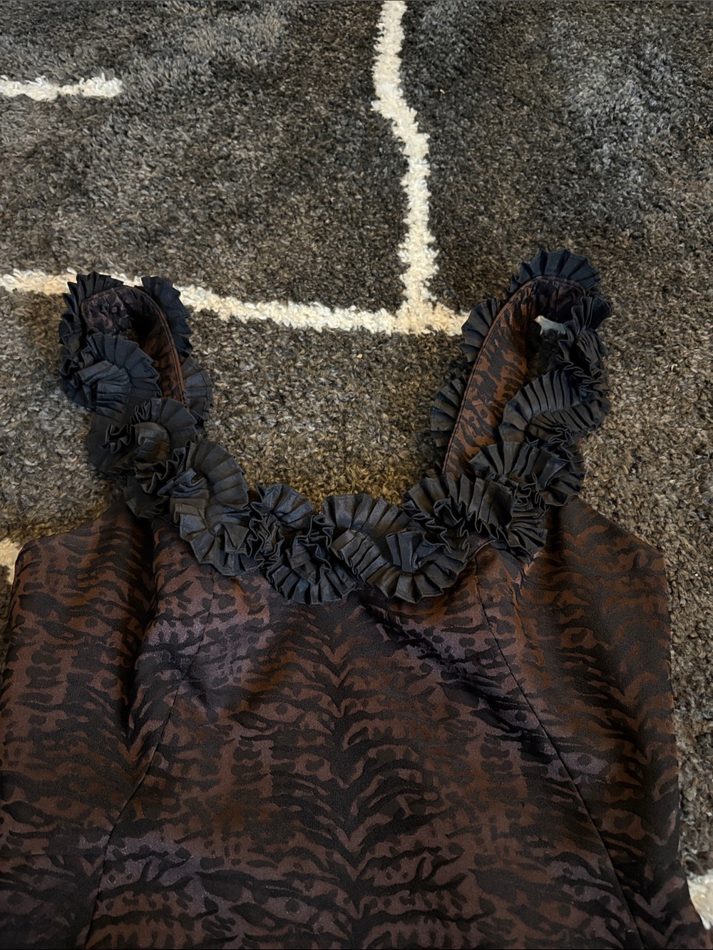 Maggy London Brown Textured Mini Dress with Ruffled Straps